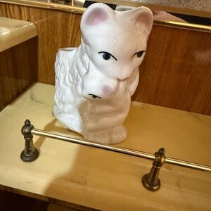 White Mom Cat and Kitten Ceramic Cat Planter